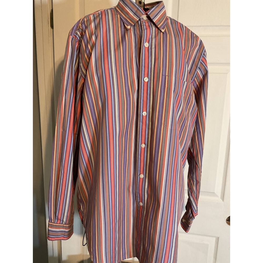 Austin Reed London Mens Medium Striped Button Down Shirt 80s 2-Ply Cotton Multi